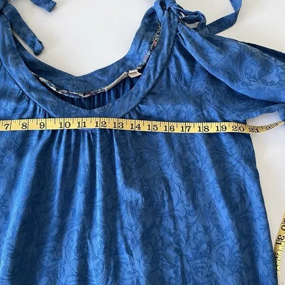 Holding Horses Leyton Blue Floral Swing Mini Dress Open Slit Long Sleeve XS - Picture 7 of 9